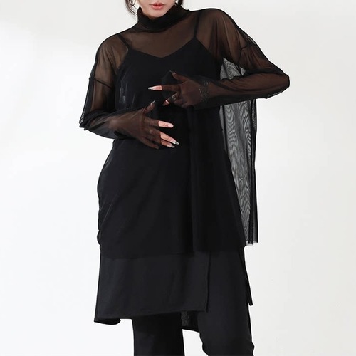 sheer high neck wide tops / l0862