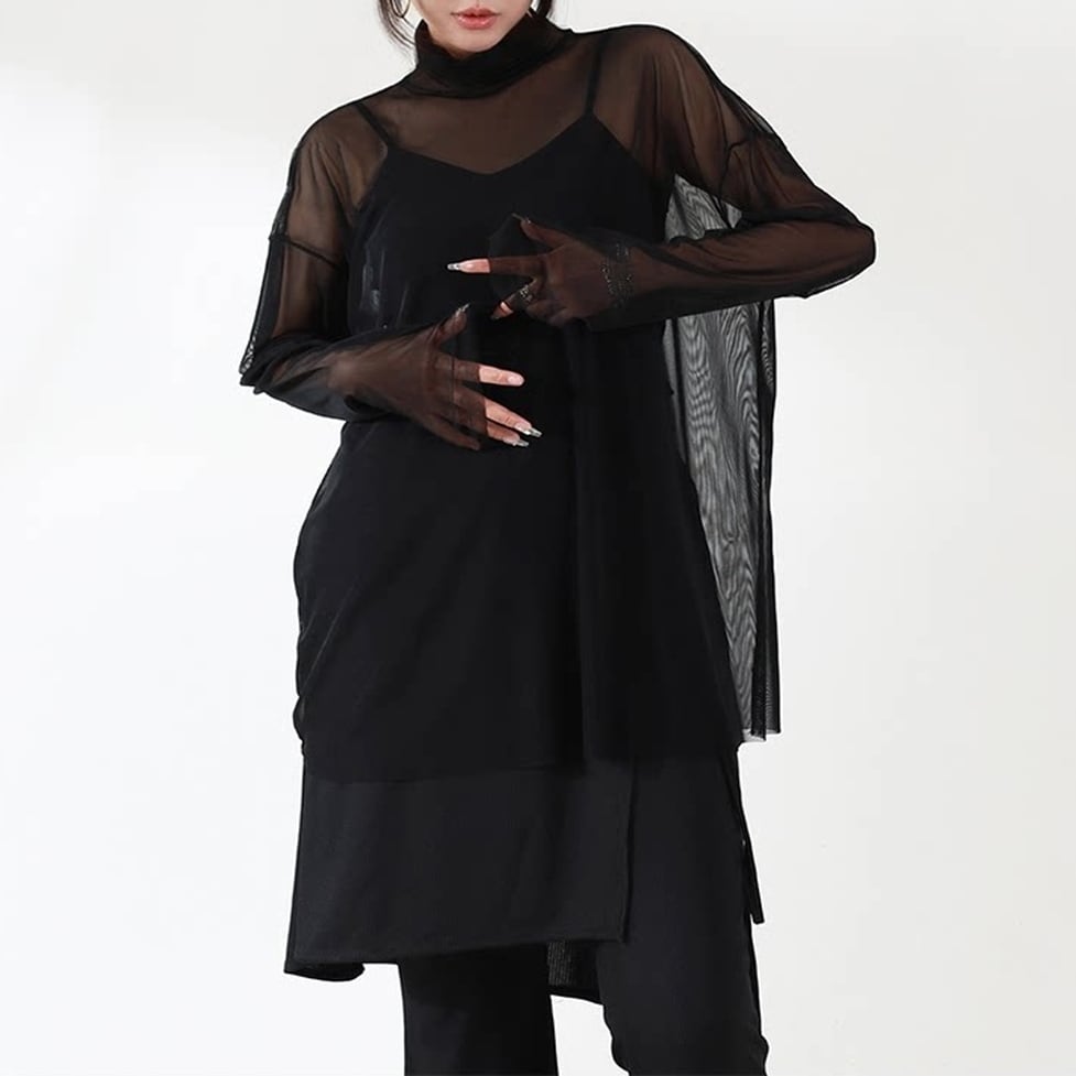 sheer high neck wide tops / l0862