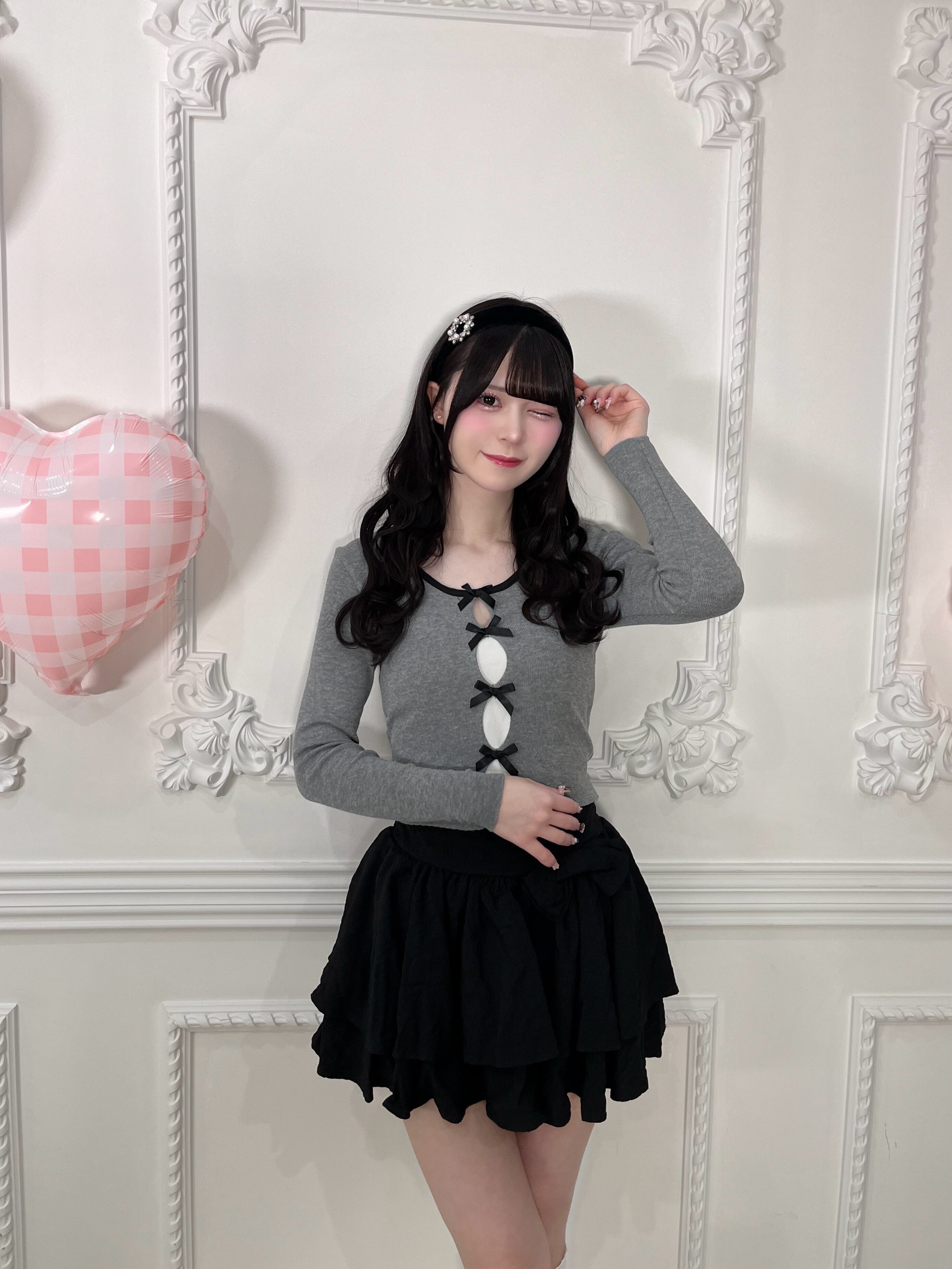 【LAST2】emboss tiered mini skirt-black