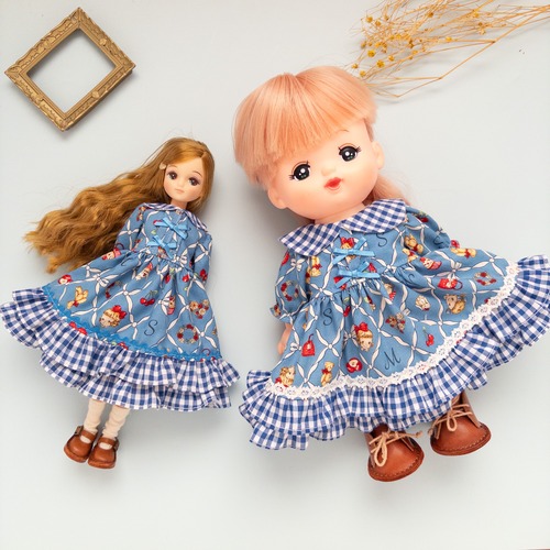 【２点セット】リカちゃんソランちゃんお揃いワンピース（青青チェック）