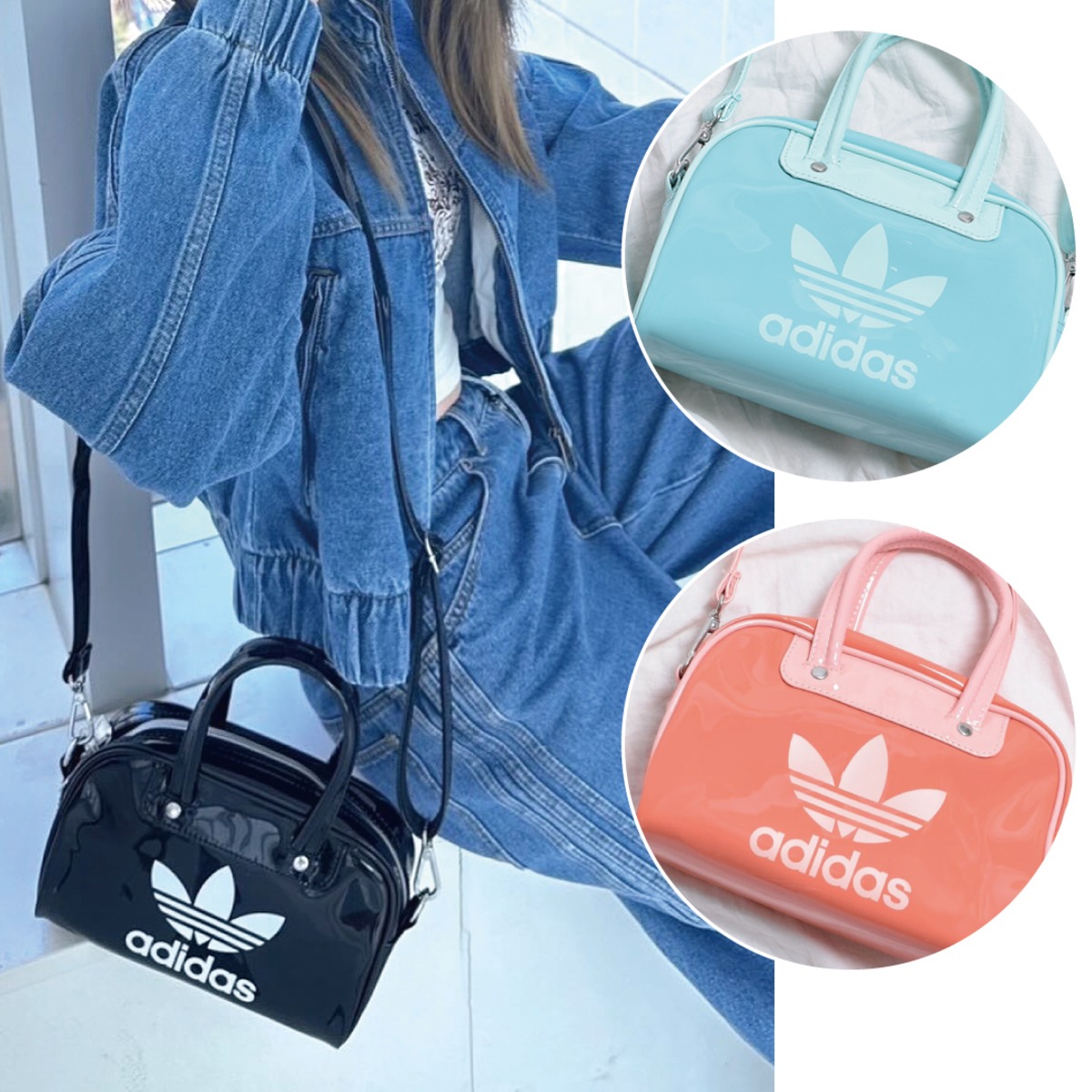 希少】old adidas エナメル ミニボストンバッグ y2k 90s ブラック 