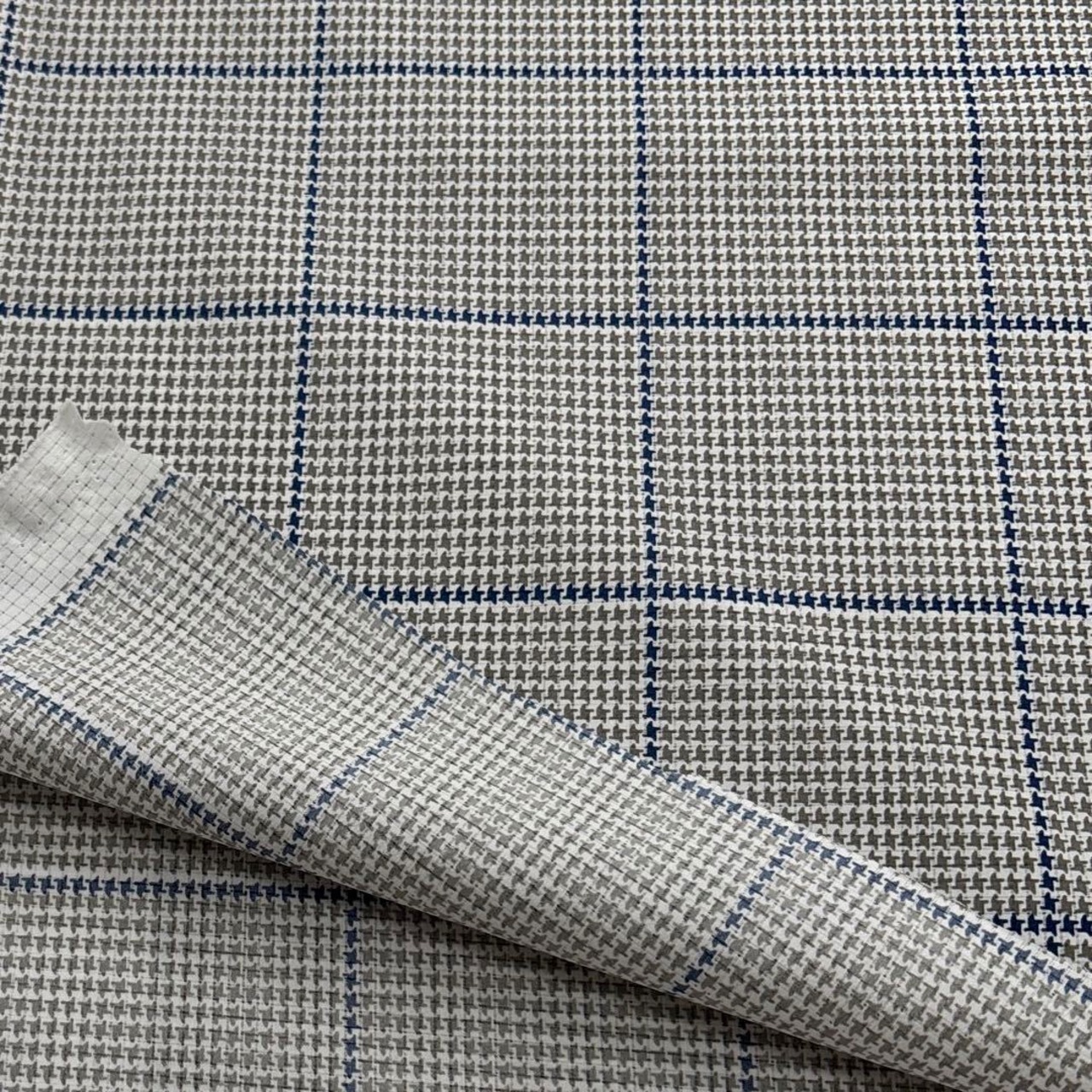 TC160◆2m◆L◆ポリエステル100%シースループリント生地◆千鳥チェック◆グレー×ベイビーブルー