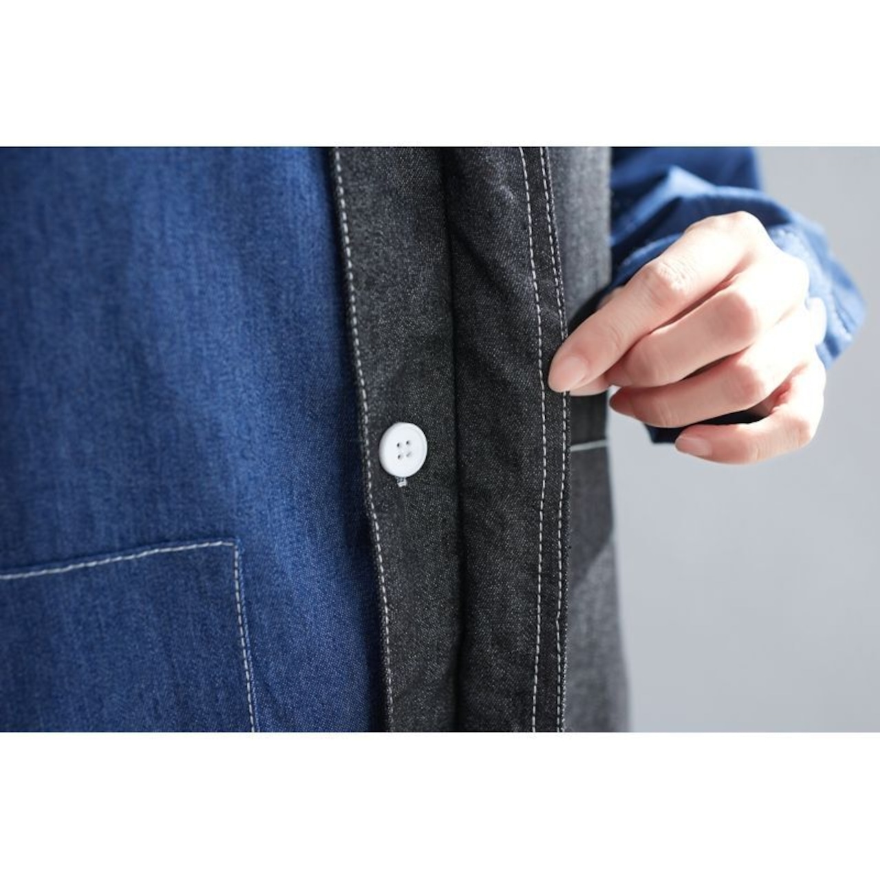 カラーブロック デニム ロングシャツ 00262