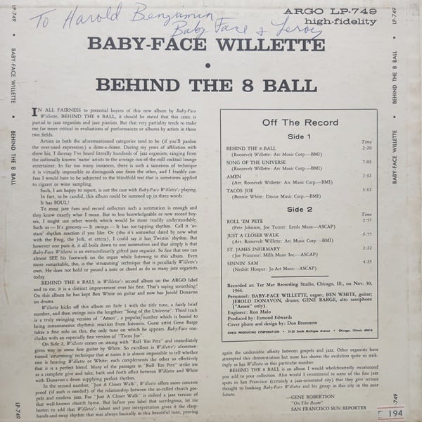 'Baby Face' Willette / Behind The 8 Ball [LP-749] - 画像2