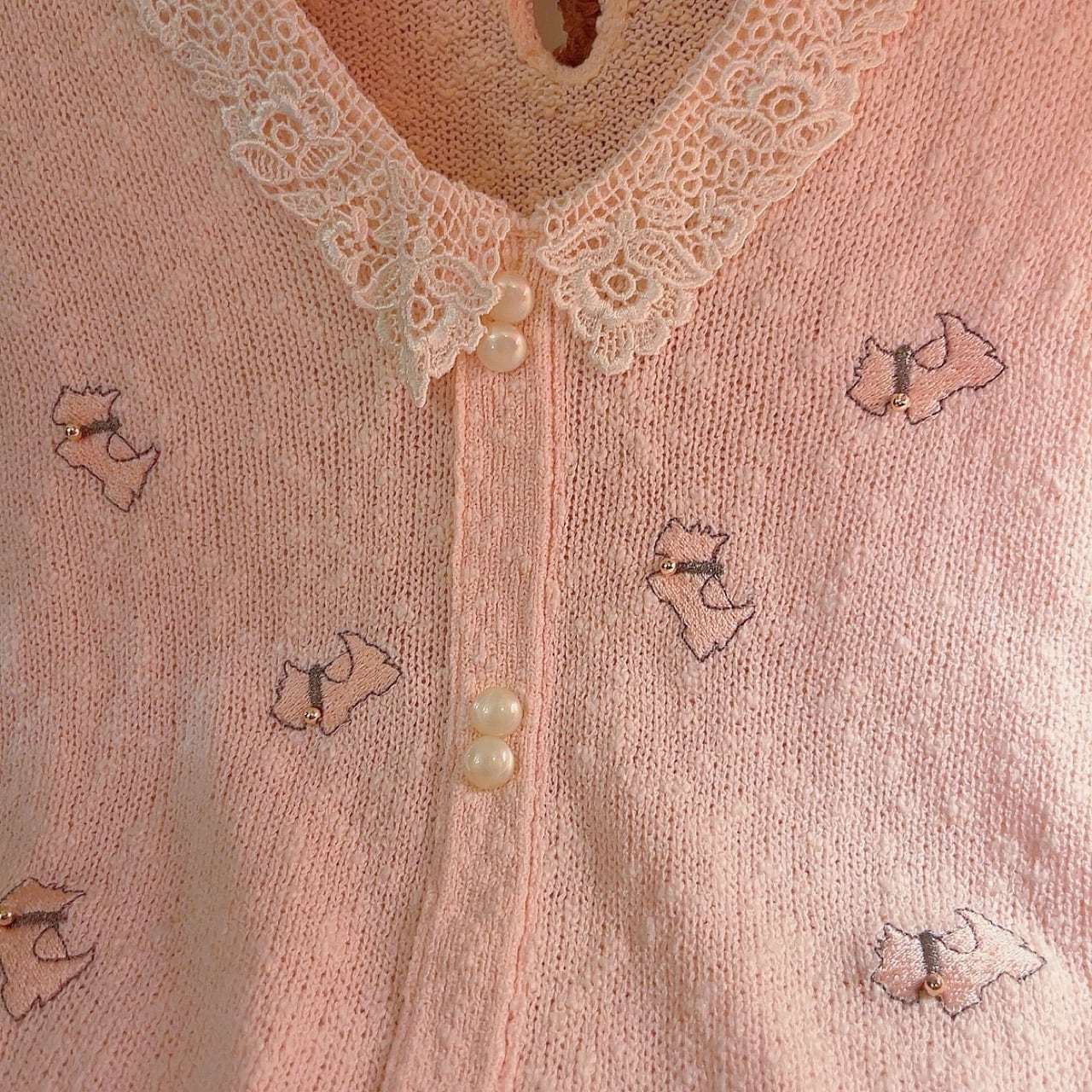 pink terrier lace collar summer knit
