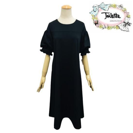 トワレ Toilette 新品 異素材バルーン袖 ペオスポンチ素材ワンピース ブラック サイズ5 大人かわいい服 ディリーウェアー 323 113 Gold Smith