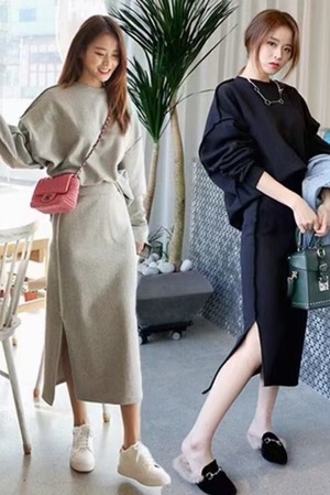 ボリュームスリーブトップス＋タイトスカート　スウェットセットアップ　AJ4Z4039-831