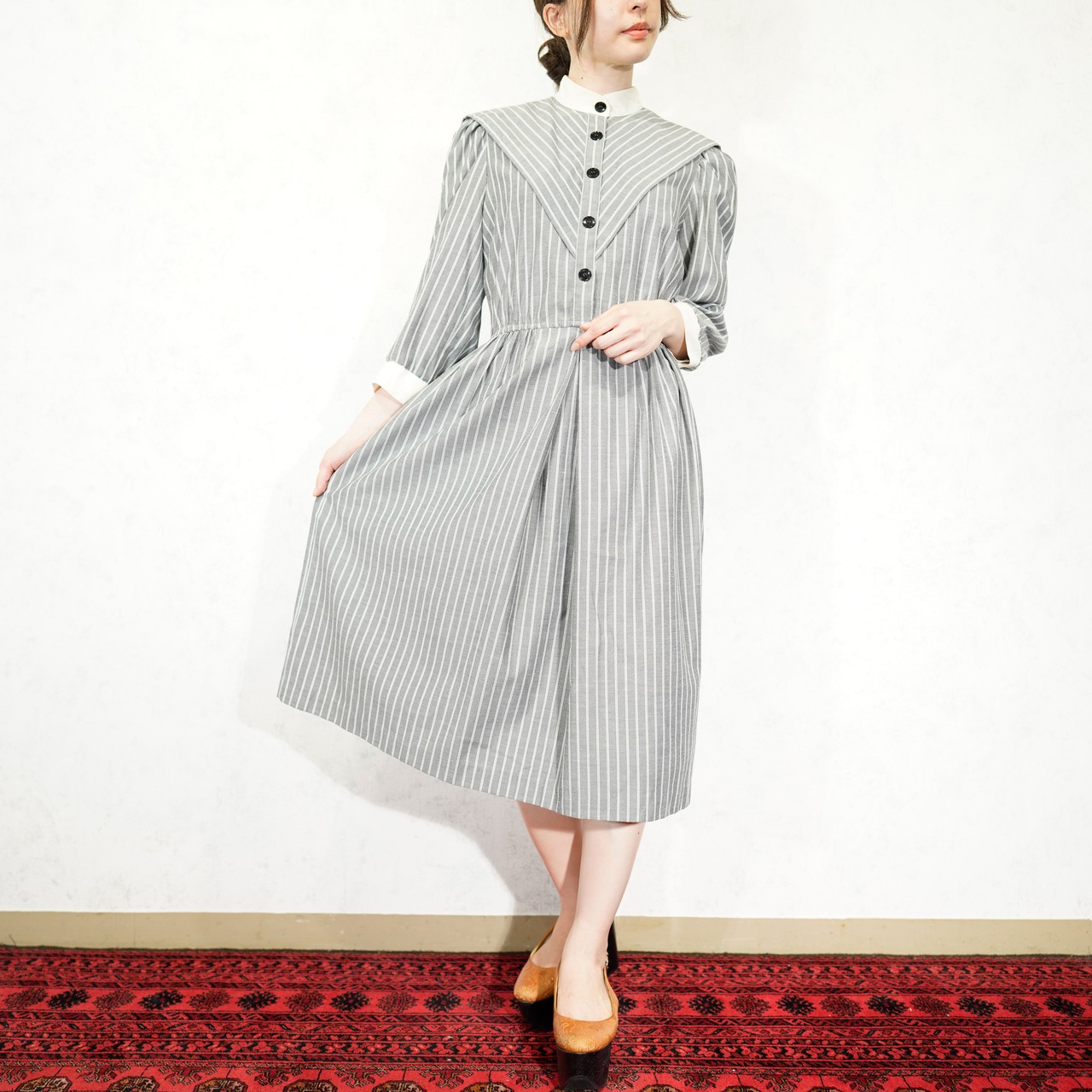 USA VINTAGE ACT Ⅰ NEW YORK STRIPE PATTERNED SAILER COLLAR DESIGN 