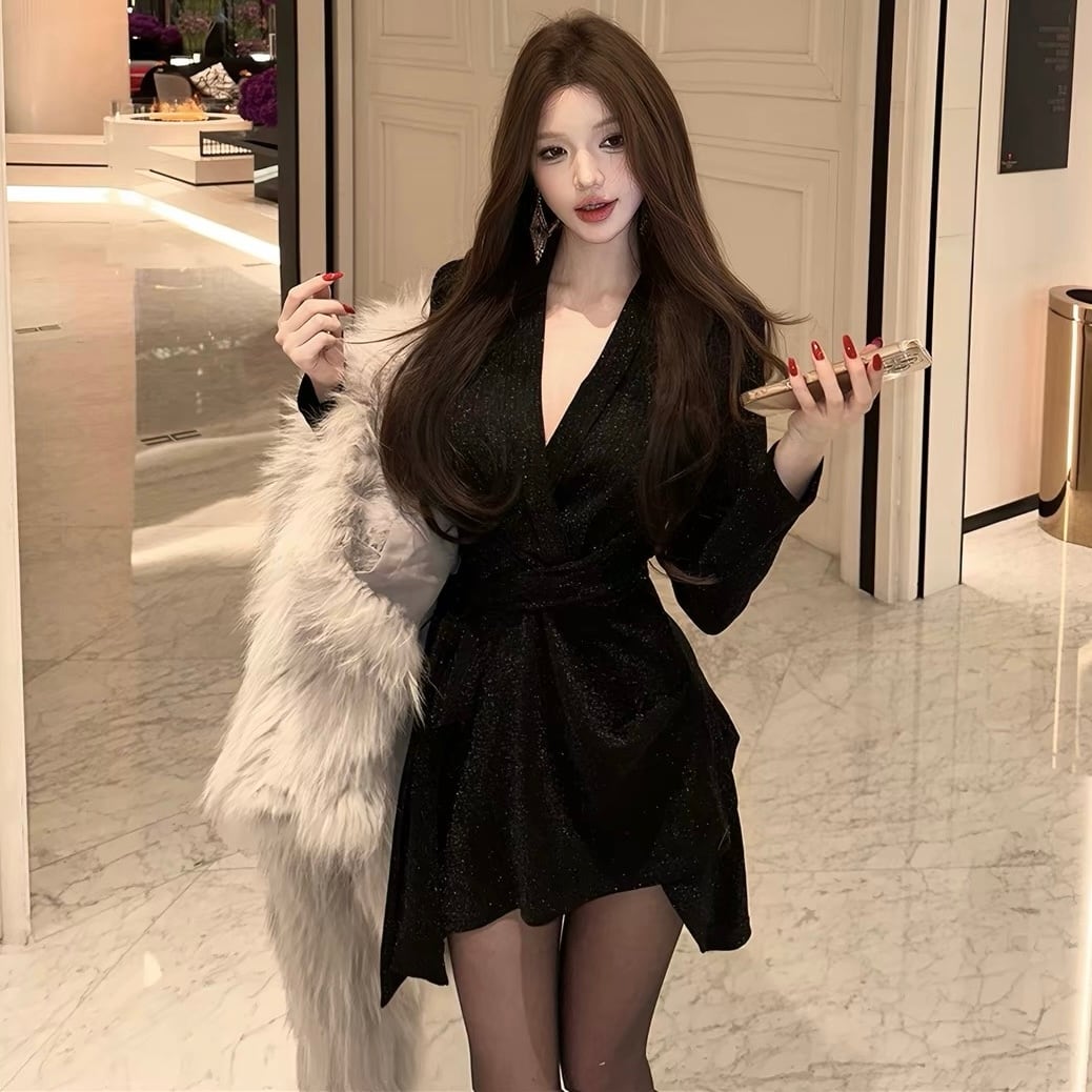 dress】Vネックキラキラワンピース RX9081 | BeautyYouStyle