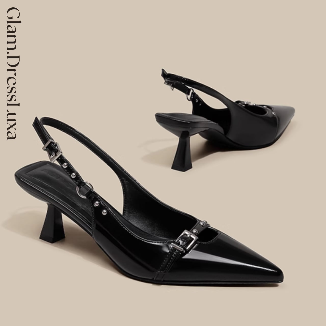 ポインテッドトゥ ベルトミュールパンプス/2color_H60