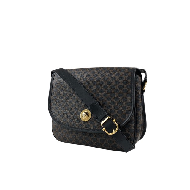 CELINE セリーヌ マカダム ショルダーバッグ ブラック スターボール PVC レザー フラップ vintage ヴィンテージ オールド a8awaa