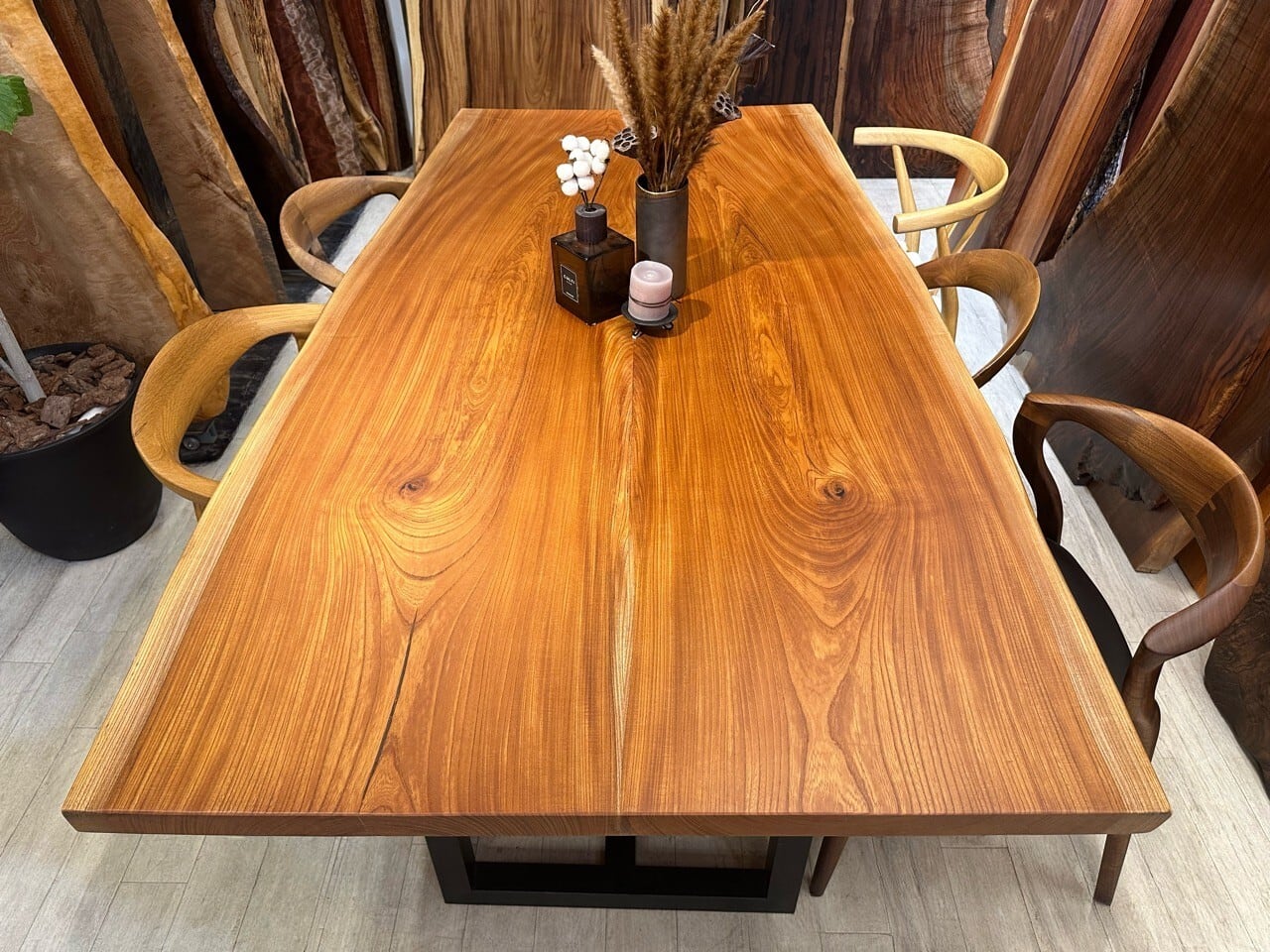 欅（ケヤキ）ブックマッチ_2000×930-1070×40_浅草本店_テーブル天板/一