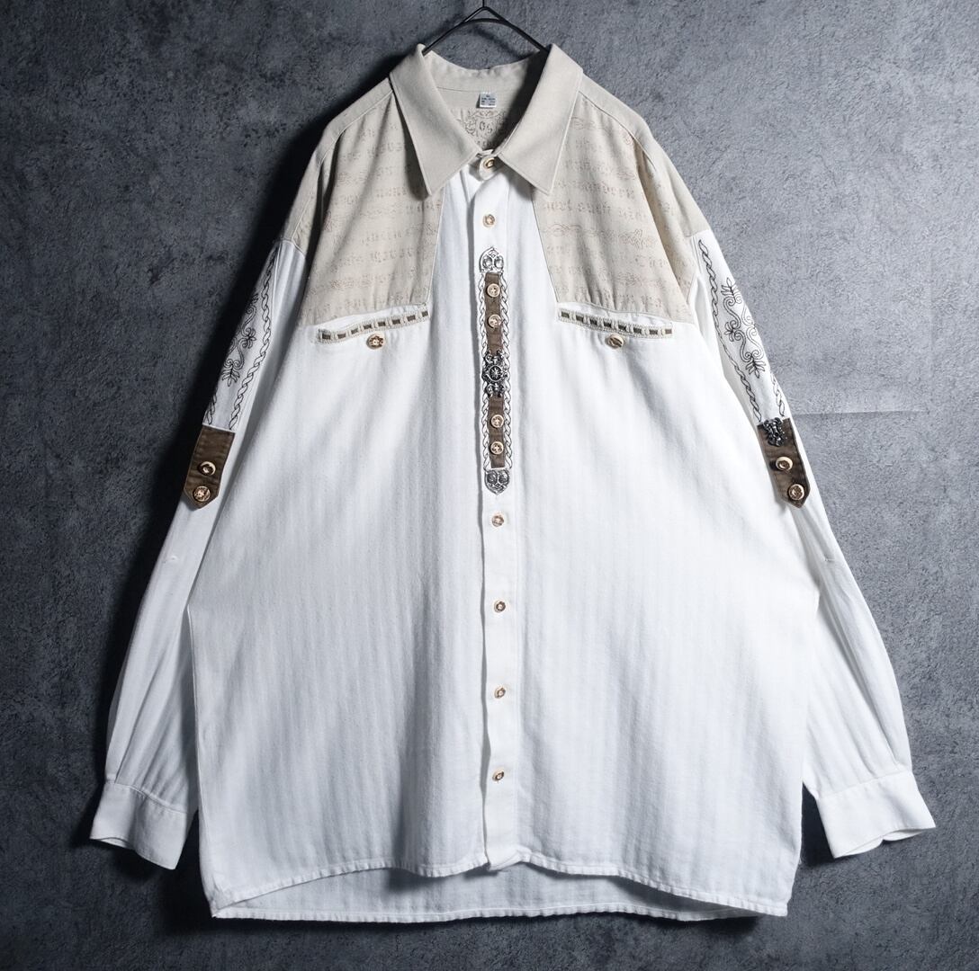 EURO White Abstract Motif 2way Design Tyrolean Shirt