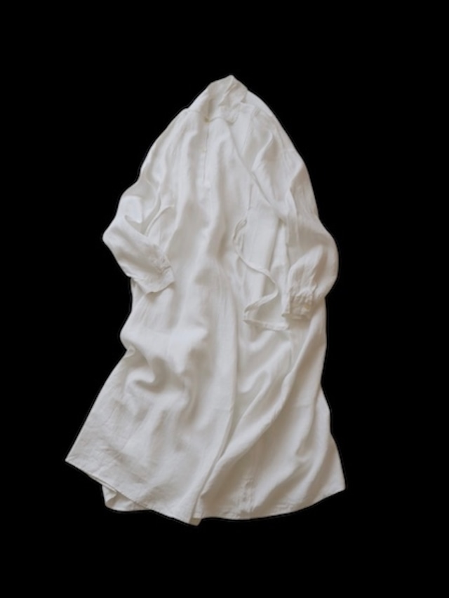 ●1940-50s French vintage embroidery & tuck detail long shirt dress