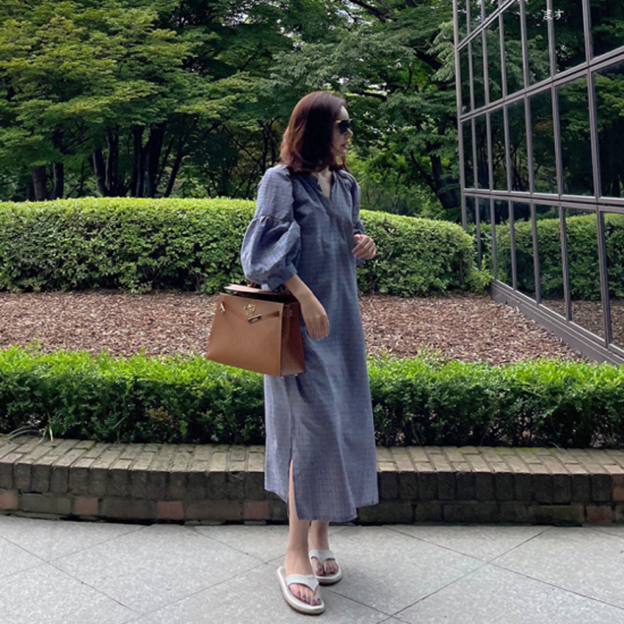 シャツワンピース 夏 ロング丈 チェック柄 ワンピース ゆったり 体型 