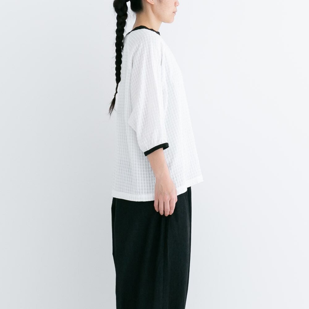 プリット prit からみ織り7分ラグランスリーブクレリックプルオーバー(P81346)オフ白×クロ【レターパックプラス可】