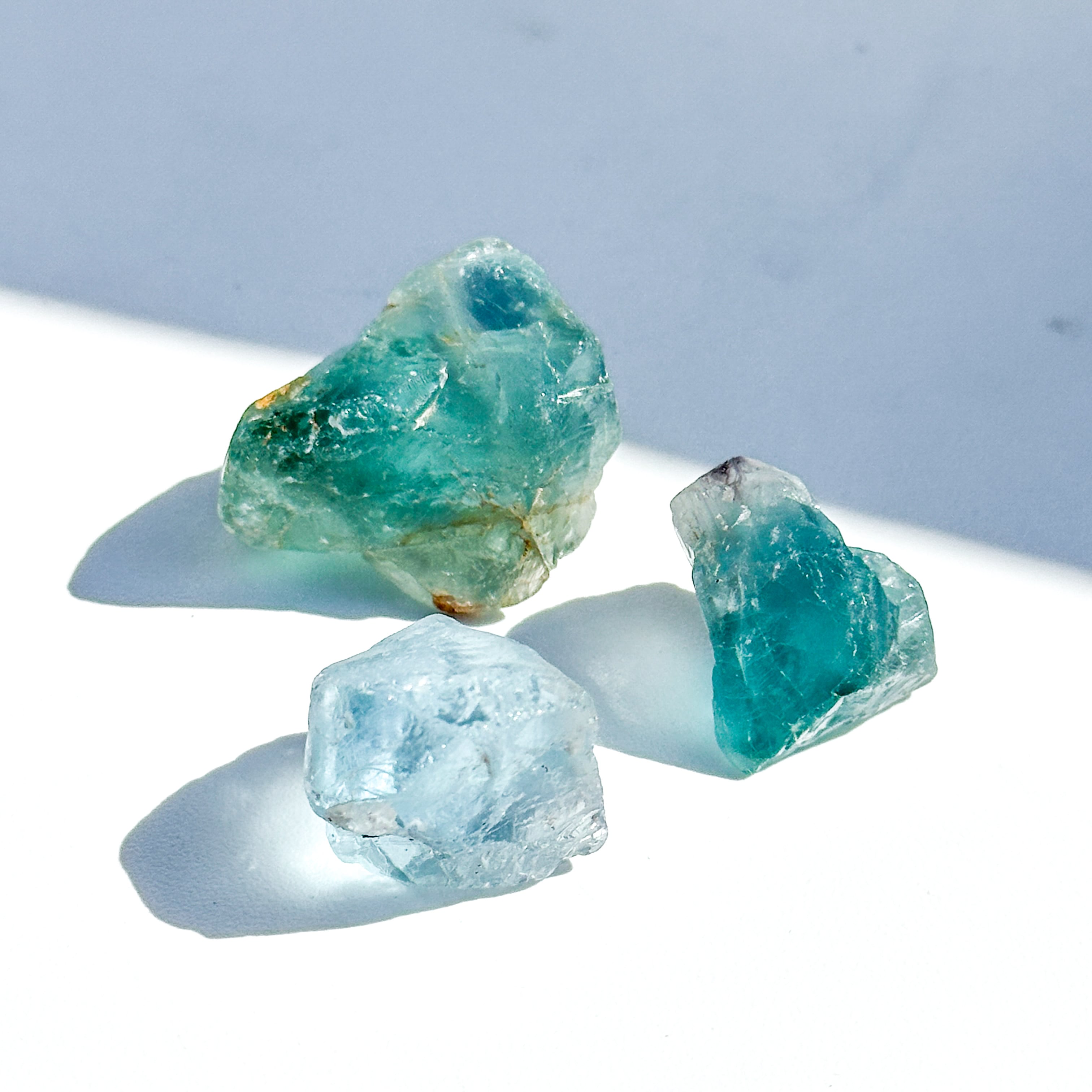 ブルー、グリーンフローライト 原石 3個set 01◇ Fluorite ◇天然石・鉱物・パワーストーン・インテリア