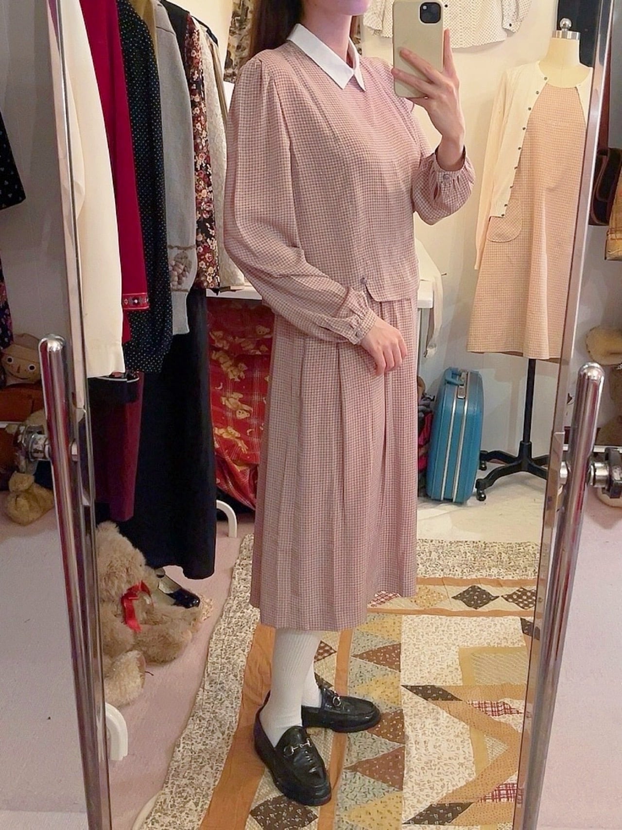 pink check separate one-piece