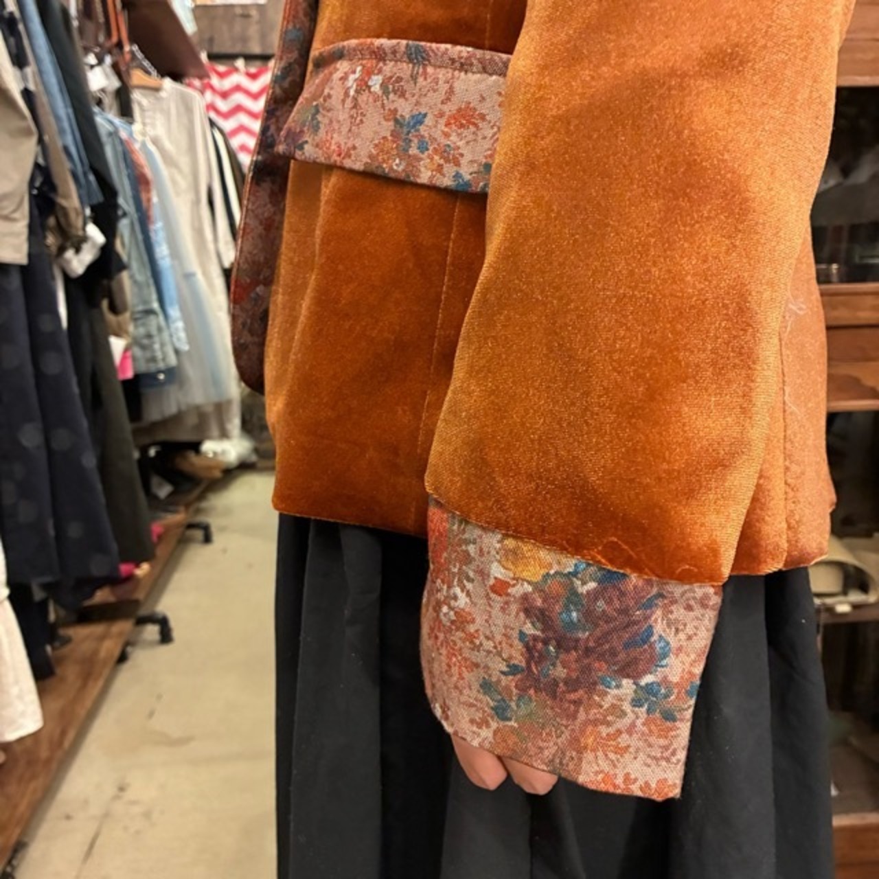 TOPANGA Lady's Velvet Floral Panel Jacket　ベルベットフローラルパネルジャケット　オレンジ　花柄　ヴィンテージ　クラシック　ゴシック　羽織　アウター