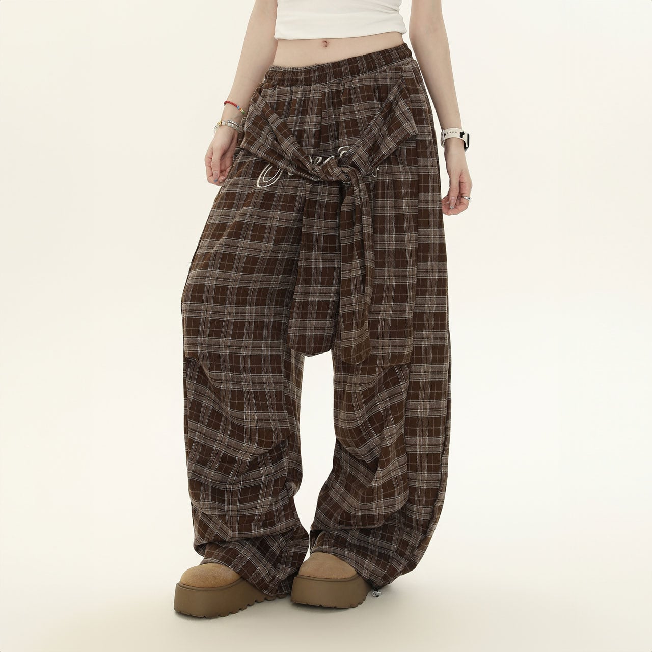 タイドアレンジチェックワイドパンツ R01078