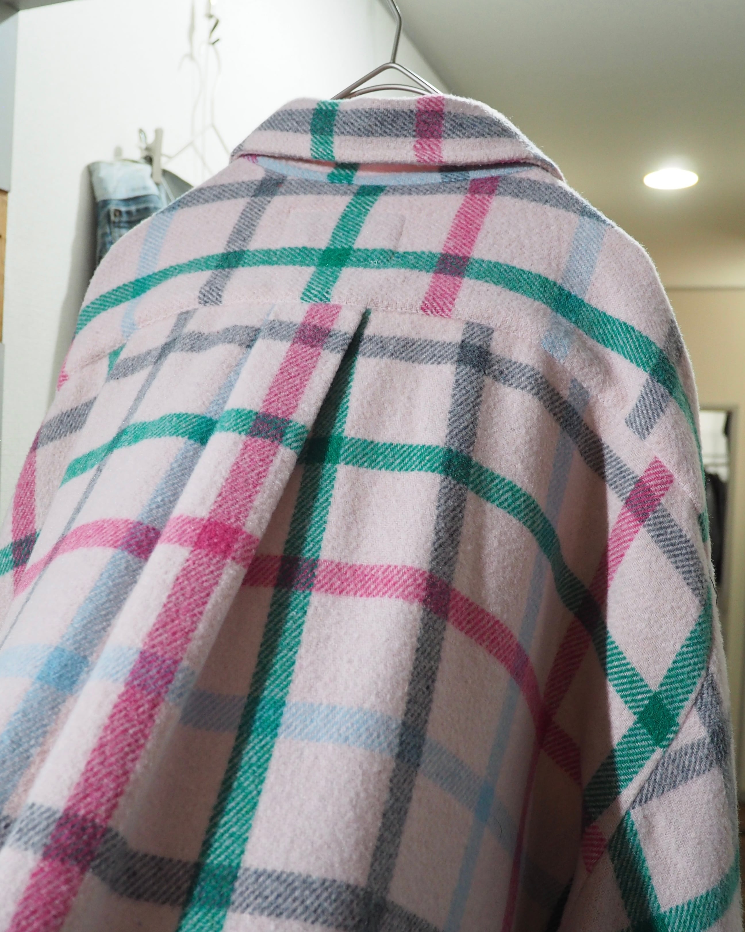 1980s " Green Mountain " Pale Pink Check Pattern Vintage Loose Flannel Shirt