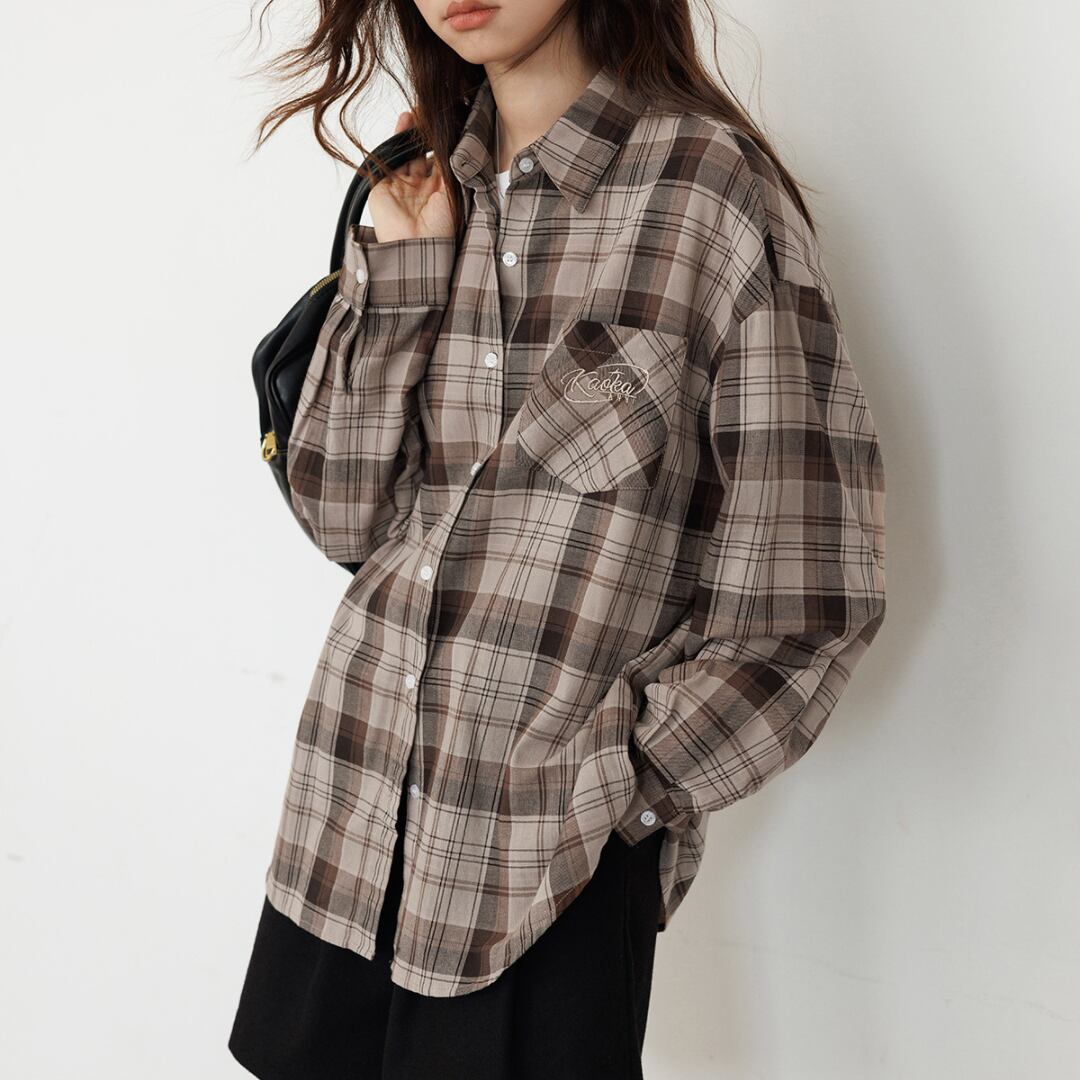 retro plaid top shirt for fall and winter
