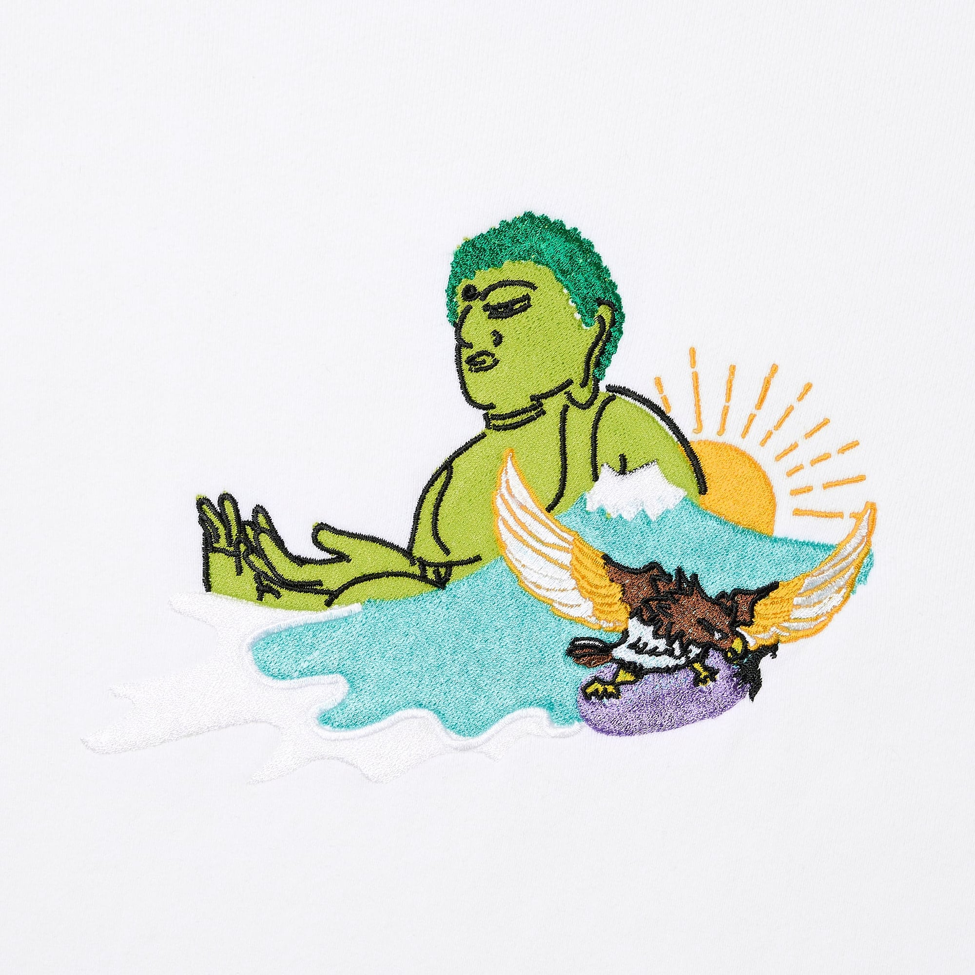 一富士二鷹三茄子、四から十まで大仏 仏像 トレーナー (刺繍) ホワイト