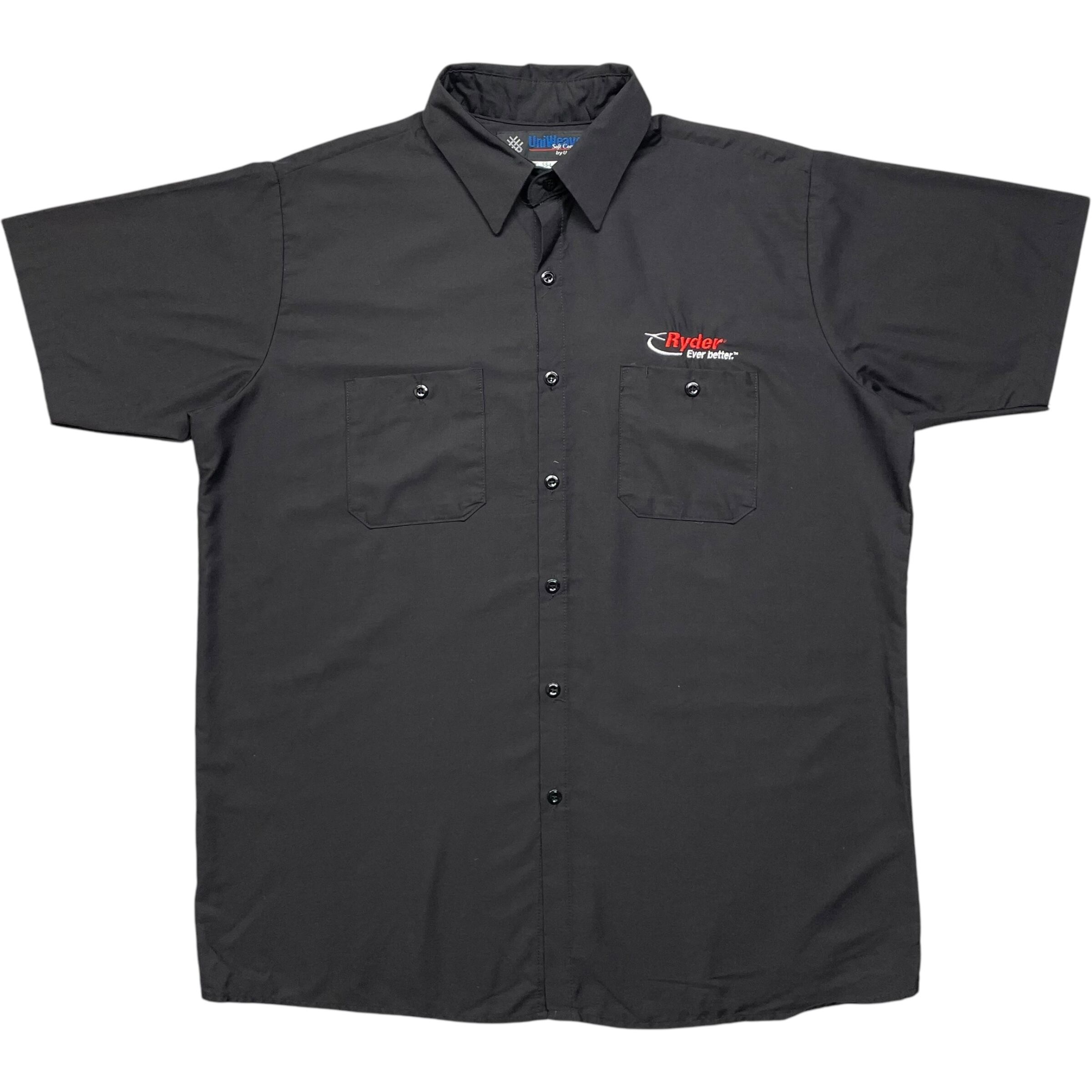《XL》 UniWeave 半袖シャツ ワークシャツ ブラック 2ポケット 刺繍 企業ロゴ no.6634