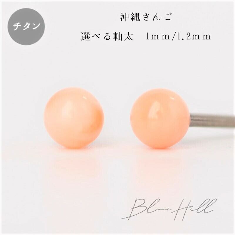片耳】 沖縄珊瑚 セカンドピアス 日本製 4mm 純チタン 太軸 【03】【4