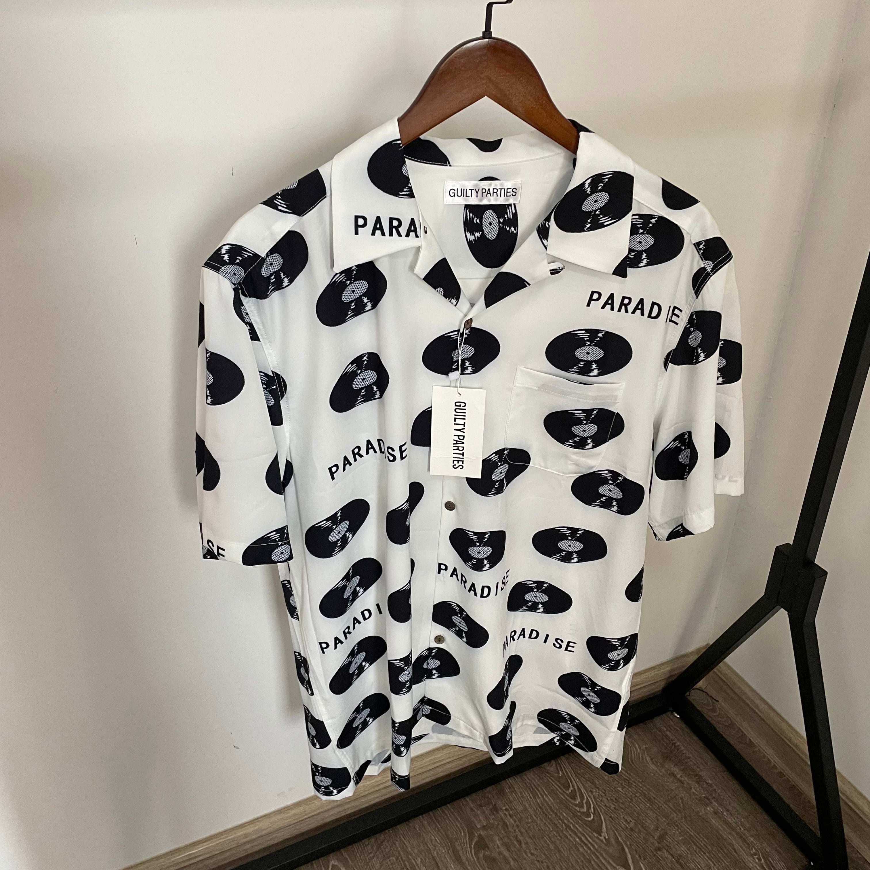 SUNSURF アロハシャツ 半袖 開襟 花 トーチジンジャー シダ 紺 S