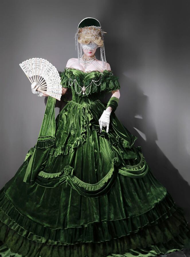 バラディドレス　ダークグリーン ベルベット ロングドレス カラードレス マーメイドドレス スリット ベルベット グリーン