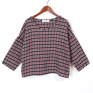 twill check blouse / black