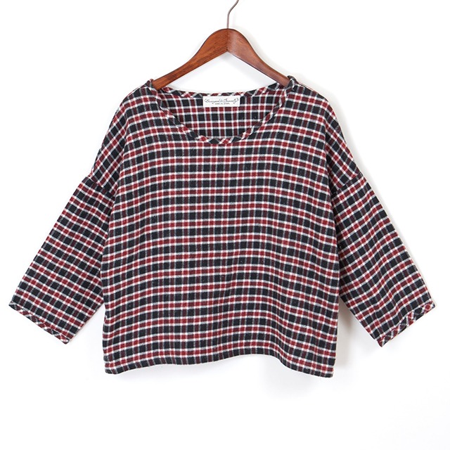 twill check blouse / black