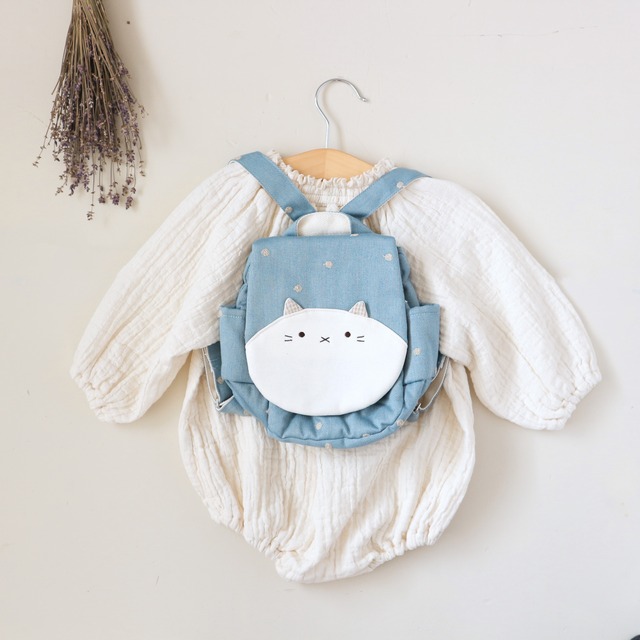 【完売】ドット刺繍のベビーリュック(ブルーデニム)