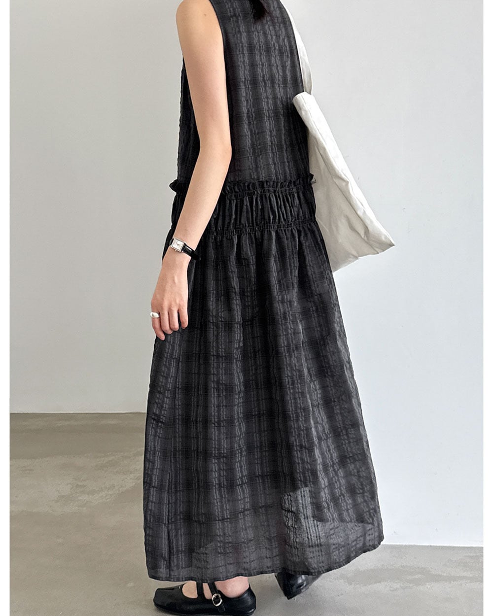 Plaid Shirring Dress