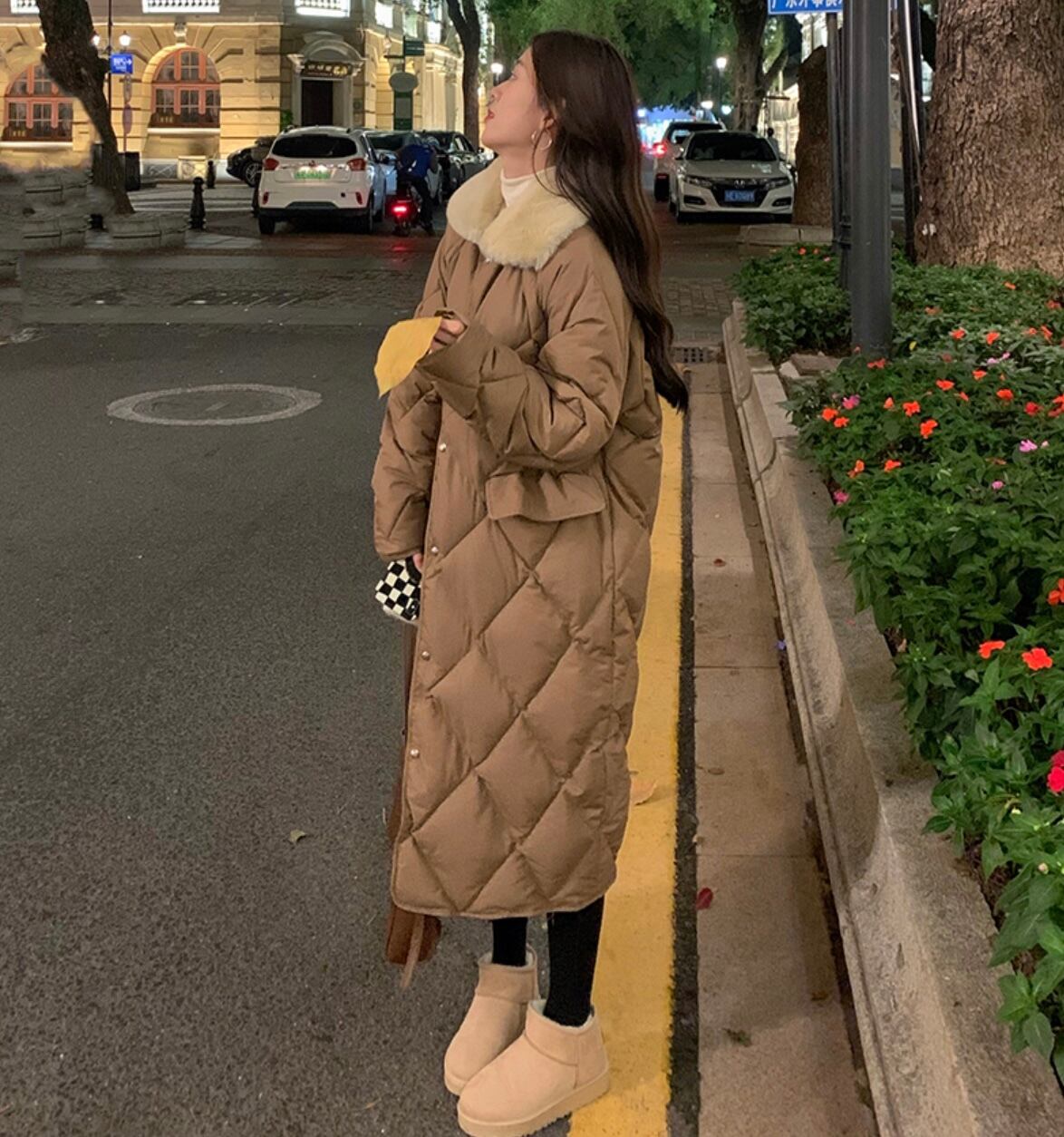 ふっくら中綿 あたたかい キルティング ロングコート ファー もこもこ襟 着回し シンプル カジュアル 異素材mix 防寒 Lamitte Deco トレンド 韓国ファッション ショップ Base店