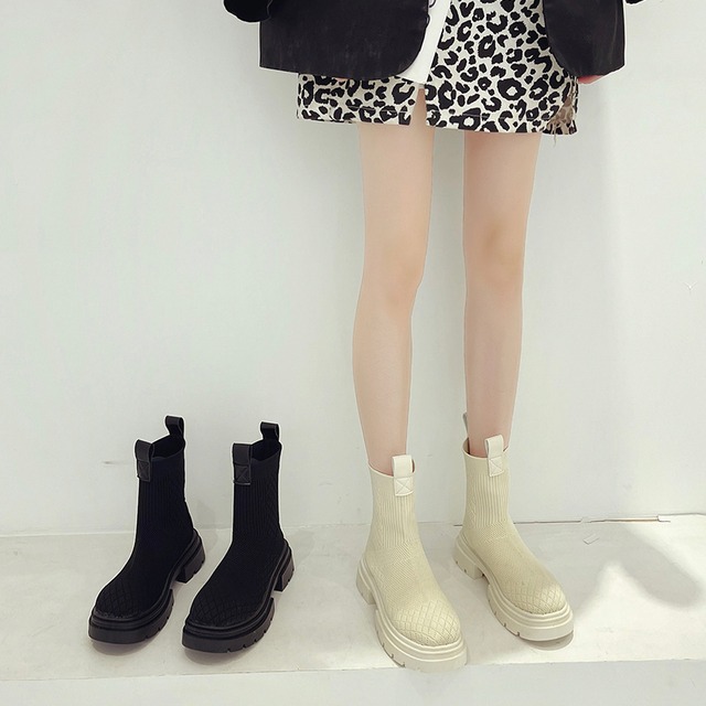 ストレッチ薄手ブーツレディースレッドシングルショート 靴 シューズ エラスティック 伸縮 部族の婦人靴72728324143