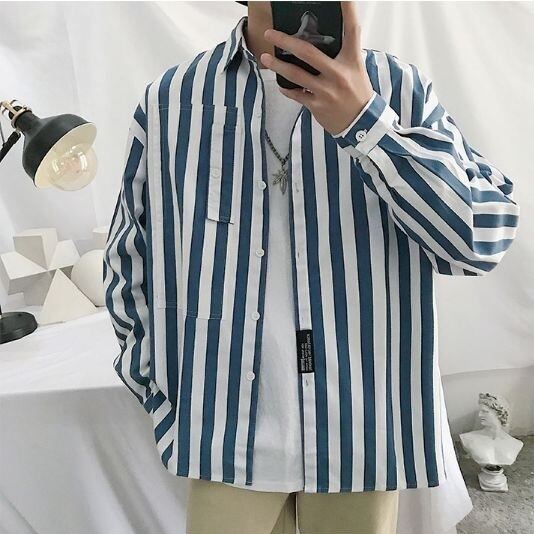 全2色 シャツ ワイシャツ ストライプ オフィス カジュアル 大人