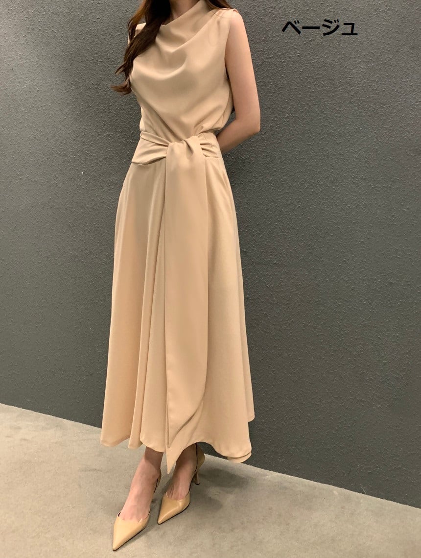 ロングワンピース レディース ノースリーブ スタンドカラー ハイ