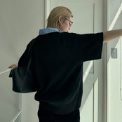 襟付半袖シャツknit/ブラック