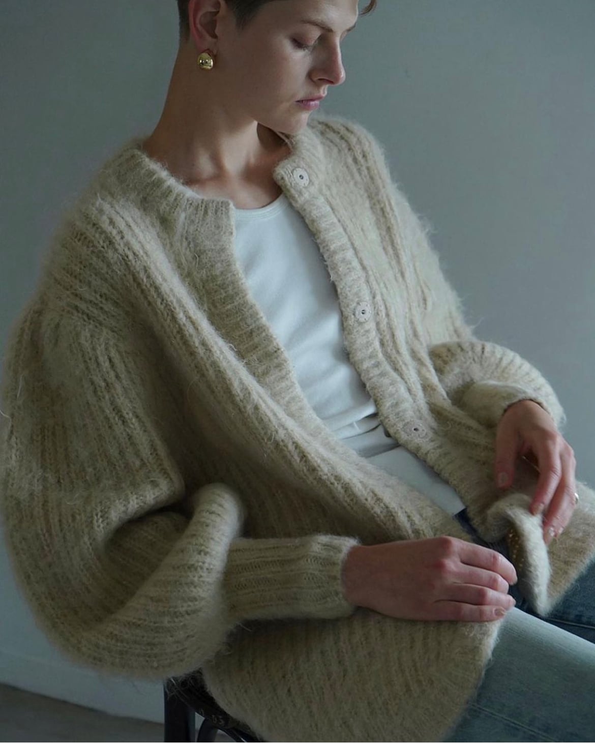 純正ショップ 美品 CLANE クラネ SHAGGY OVER CARDIGAN モヘヤ 1 ...