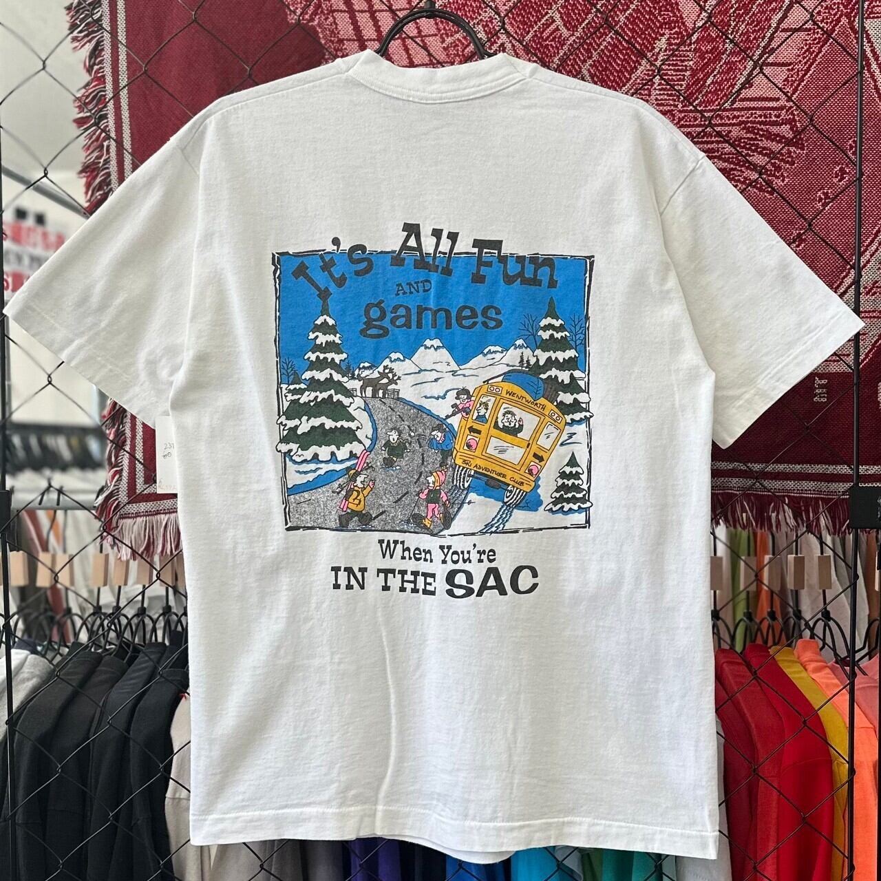 90s USA製 スキー デザイン系 半袖Tシャツ シングルステッチ バックプリント フルーツオブザルーム L 古着 古着屋 埼玉 ストリート  オンライン 通販 アメカジ ビンテージ