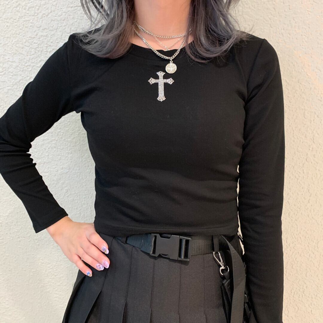 9/17 再入荷！】30%OFF☆ラインストーンクロス ピタロンT