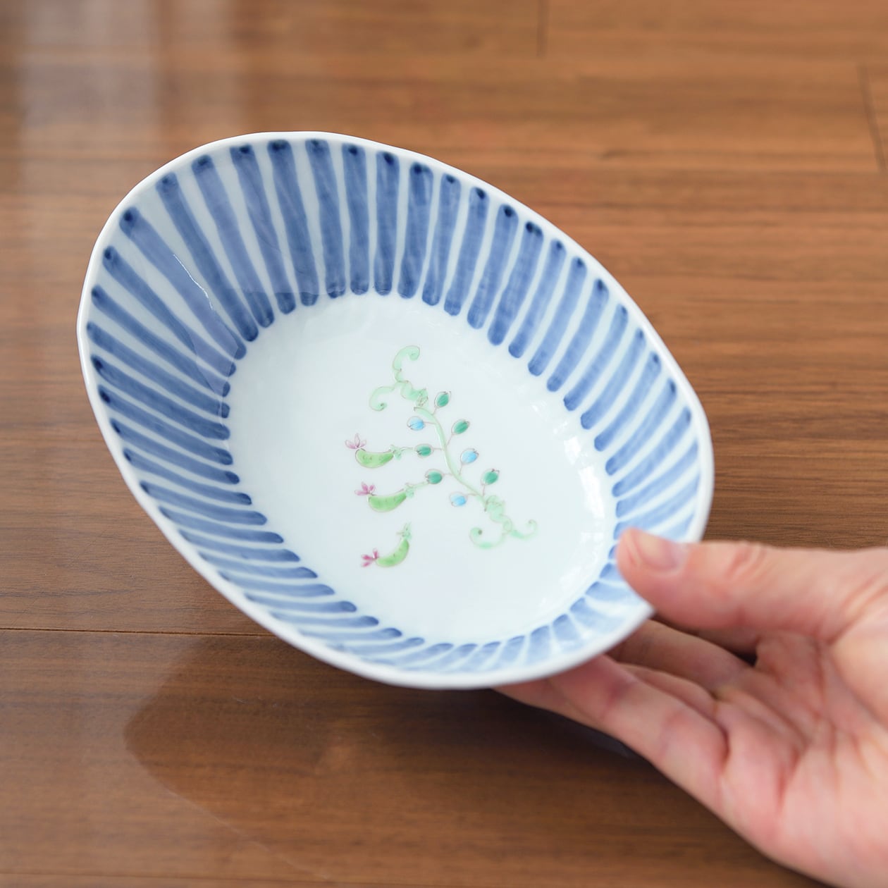 藍水　花鳥　楕円のお皿4枚 藍水 花鳥 楕円のお皿4枚 藍水 花鳥 楕円のお皿