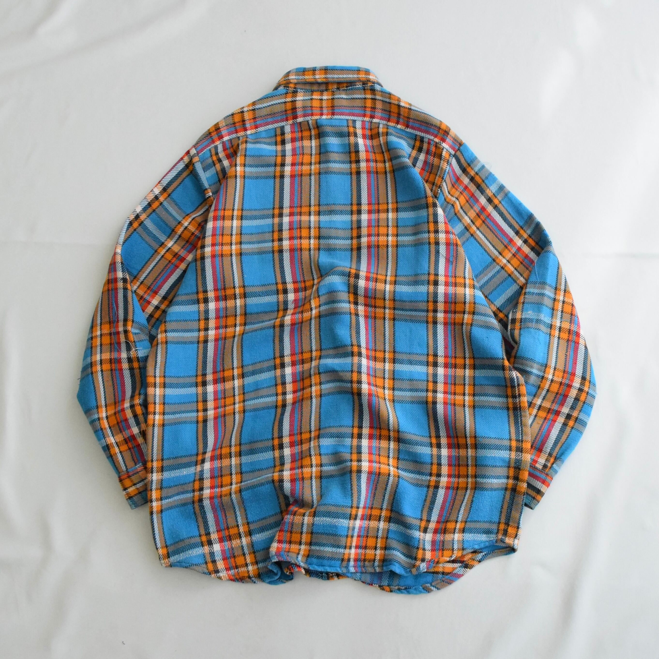 60's FIVE BROTHER ネルシャツ メンズL ブルー×オレンジ ヘビネル