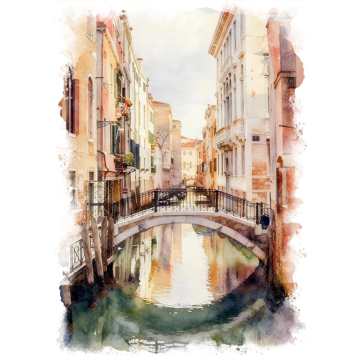 絵画 風景画(街並み) イタリア ヴェネツィアの運河 インテリアアート額