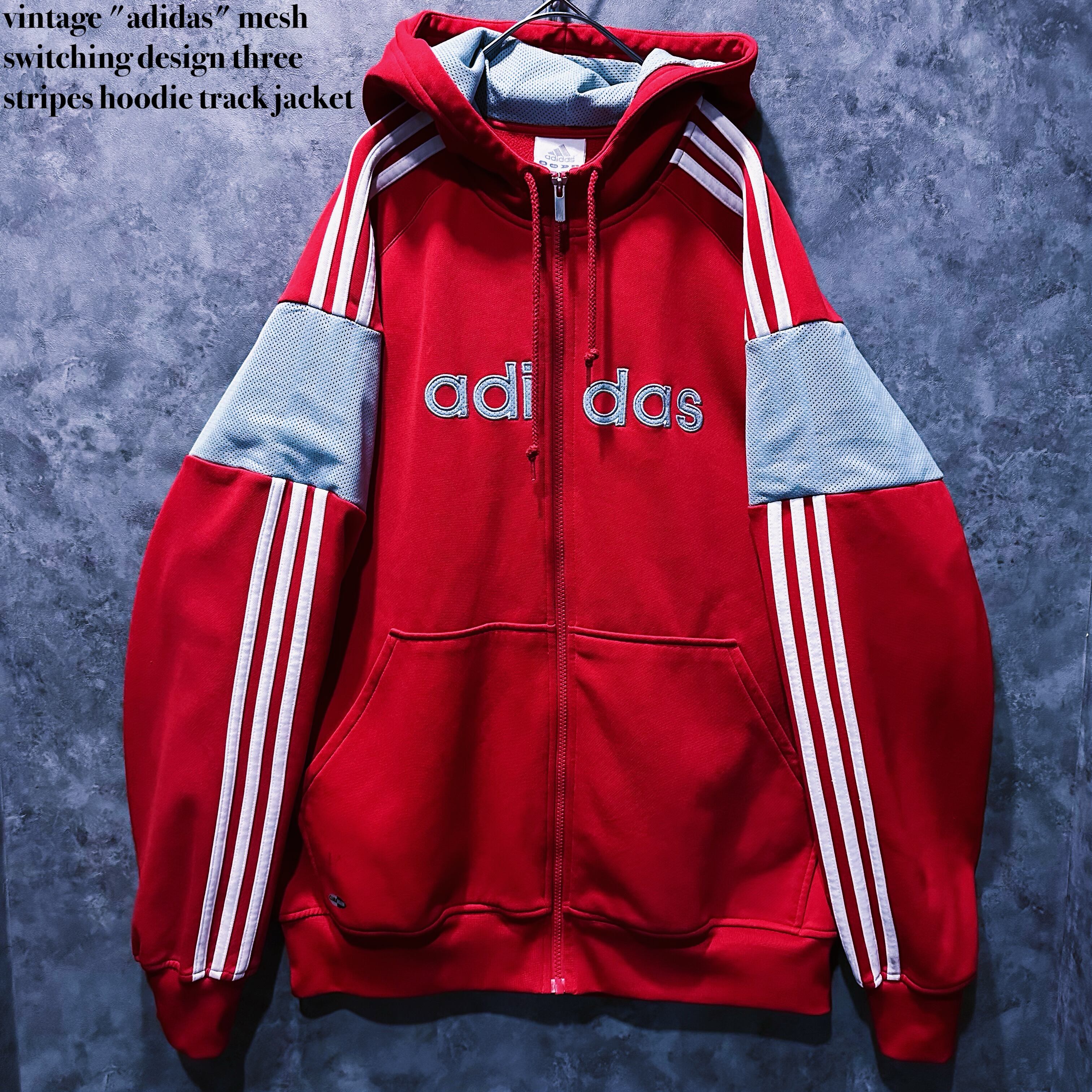 【doppio】vintage "adidas" mesh switching design three stripes hoodie track jacket