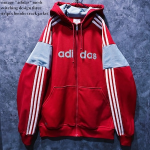 【doppio】vintage "adidas" mesh switching design three stripes hoodie track jacket