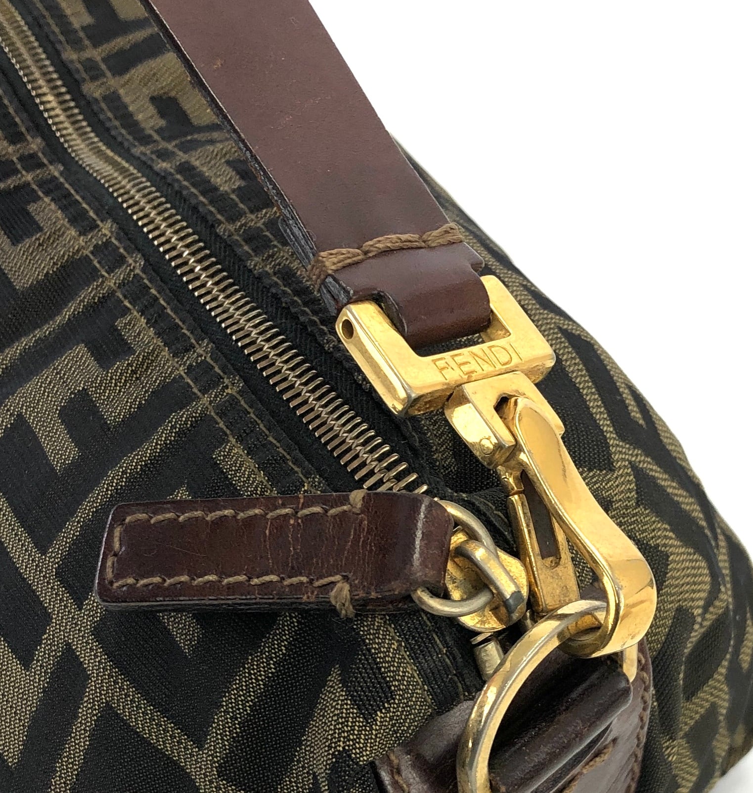 FENDI フェンディ ズッカ ジャガード×レザー バニティバッグ ...