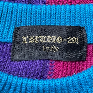 【L'STUDIO-291 by sho】日本製 柄ニット デザインニット 3Dニット 立体 セーター ウール マルチカラー 個性的 奇抜 レトロ 刺繍 クレイジーパターン たけしニット メンズL相当 古着